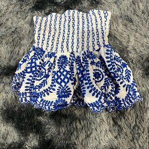 SHEIN Blue and White Embroidered Crop Top